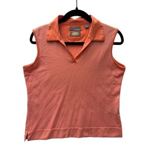 Greg‎ Norman Orange Striped Golf Sleeveless Polo Shirt Womens Size Medium